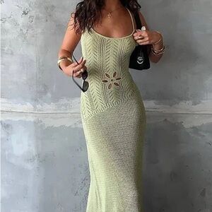'Zarina' Crochet Maxi by Kouvr, Green, Size S, Swim Coverup